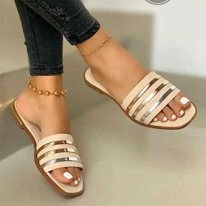 New Metal Striped Summer Flat Shoes