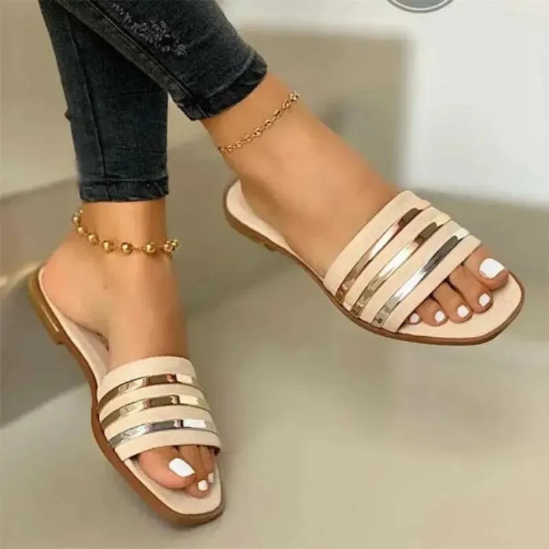 New Metal Striped Summer Flat Shoes
