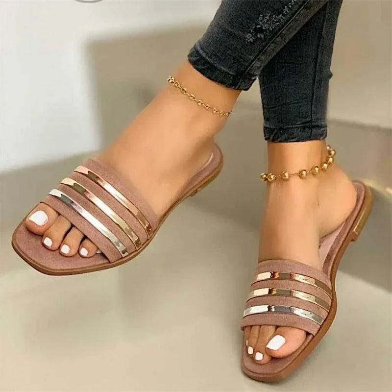 New Metal Striped Summer Flat Shoes