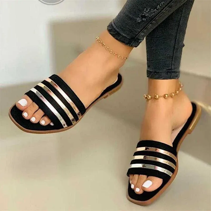New Metal Striped Summer Flat Shoes