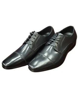 Salo NY Mens Black Cap Toe Lace Up Oxford Leather Dress Shoes
