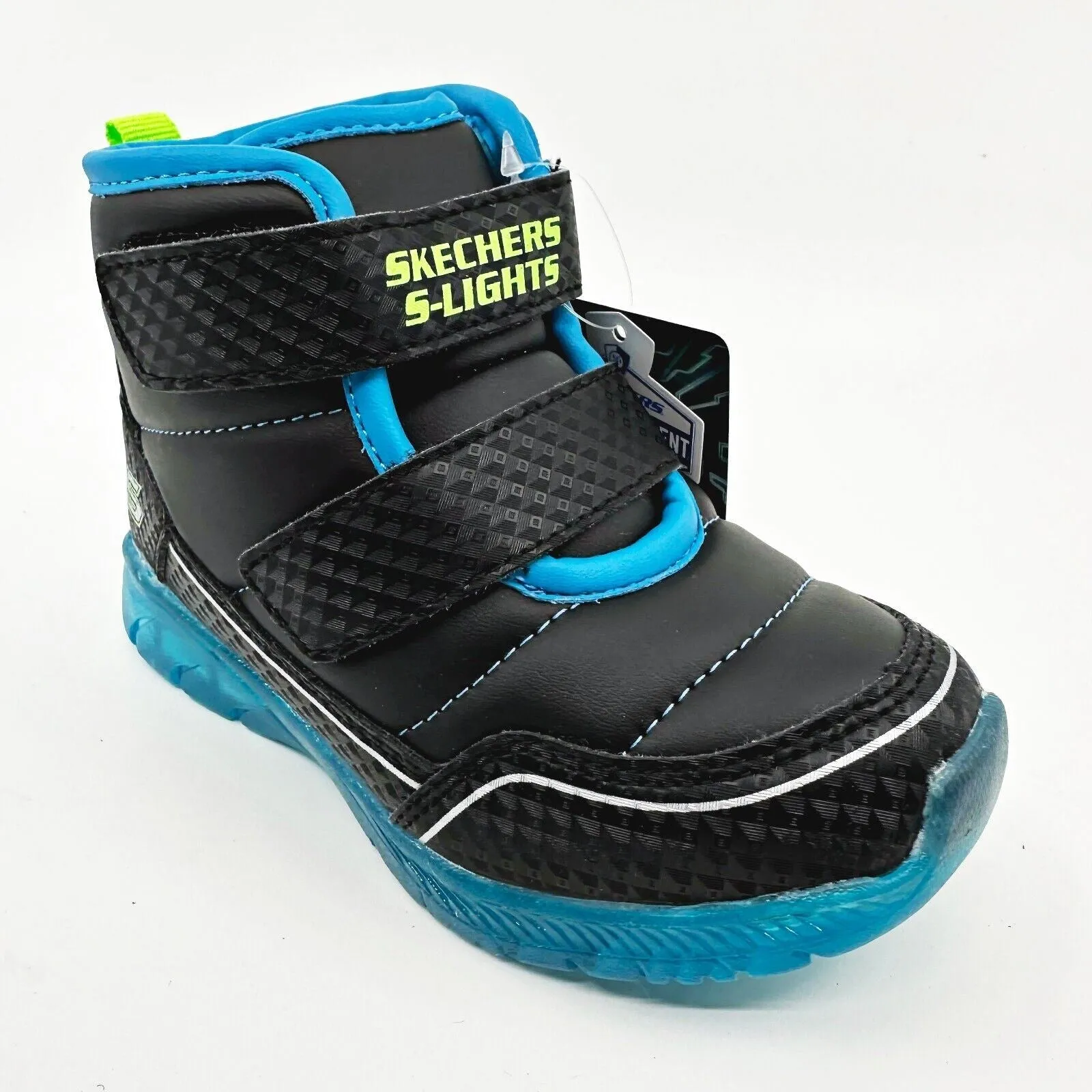 Skechers S Lights Ilumi Brights Mini Chill Black Blue Toddlers Boys Size 8 Boots