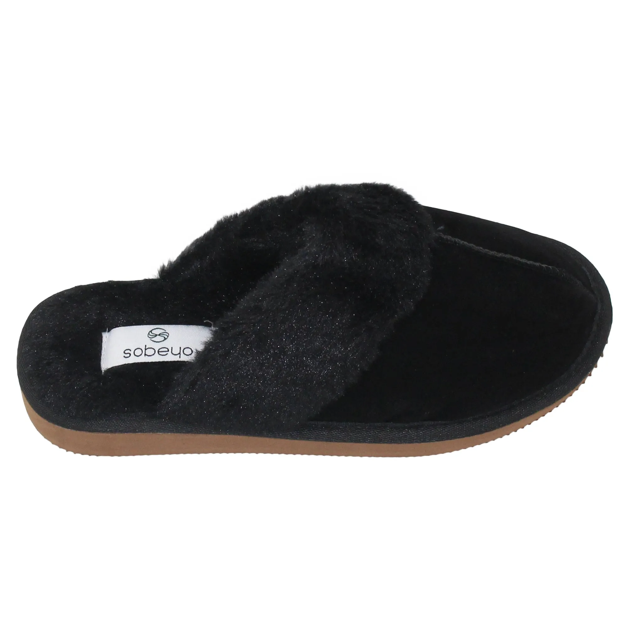 SOBEYO Furry Clog Slippers Indoor/Outdoor Fur Lining Black Suede