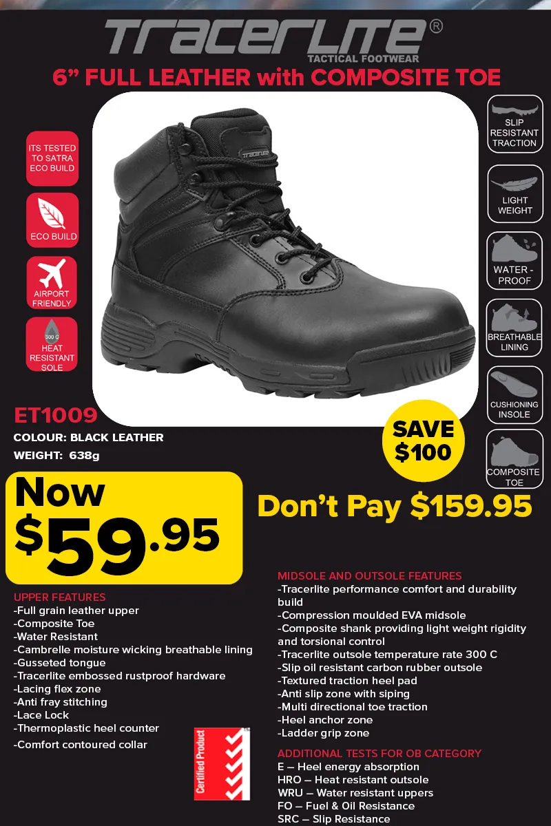 Tracerlite Mens 6 Inch Composite Toe Leather Boots <BR> ET1009