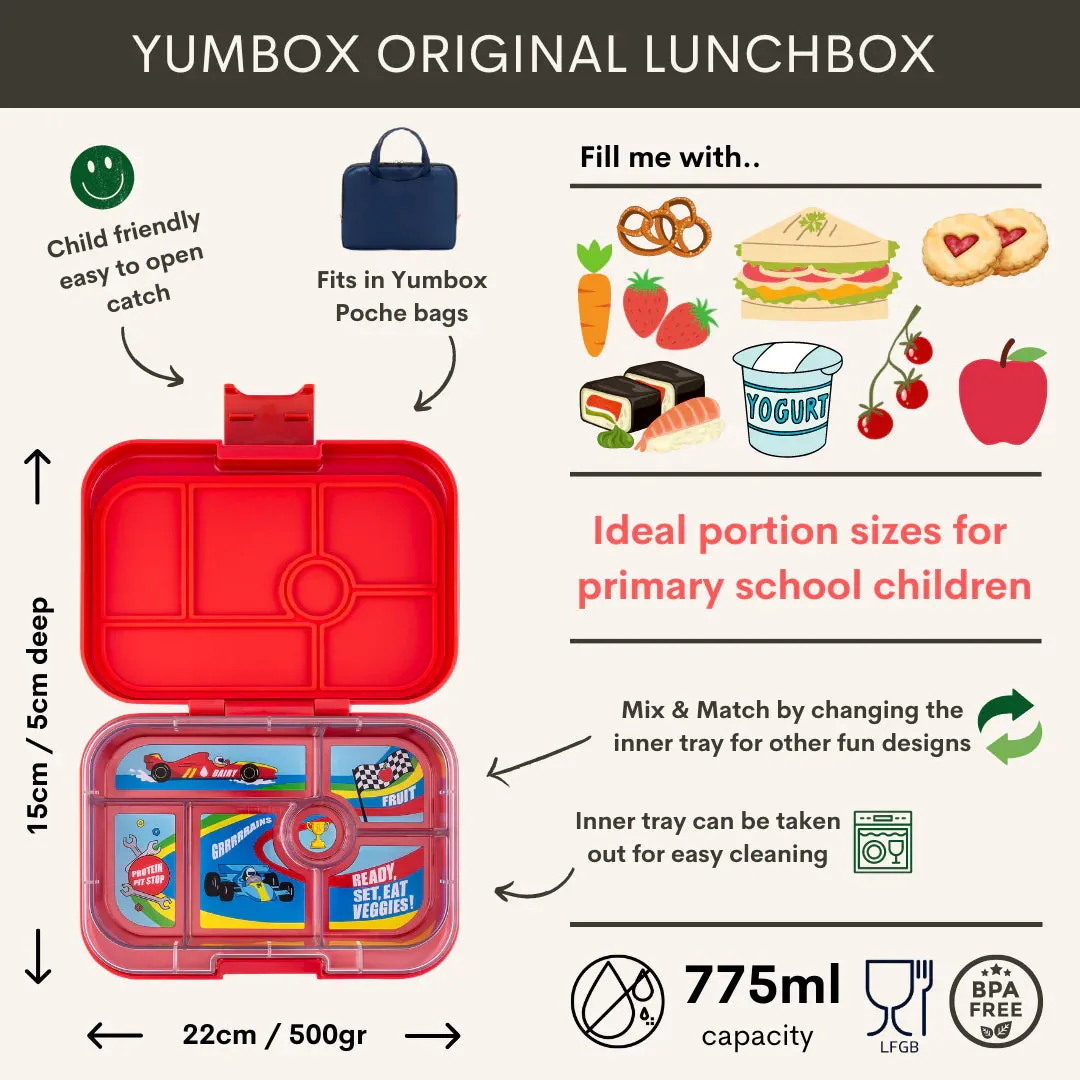 Yumbox Original 6 compartments Leak-proof Lunchbox | Roar Red /Race Cars